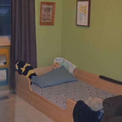 Liam's Montessori Bed - Handmade by a friend of Jan's.