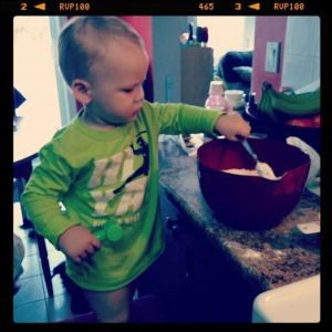 Liam, helping me make biscuits to go with some crock pot chili